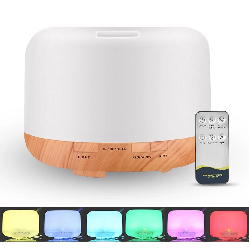 家庭用超音波空気加湿器,アロマエッセンシャルオイルのディフューザー,アロマテラピー,7色のLEDナイトライト,500ml