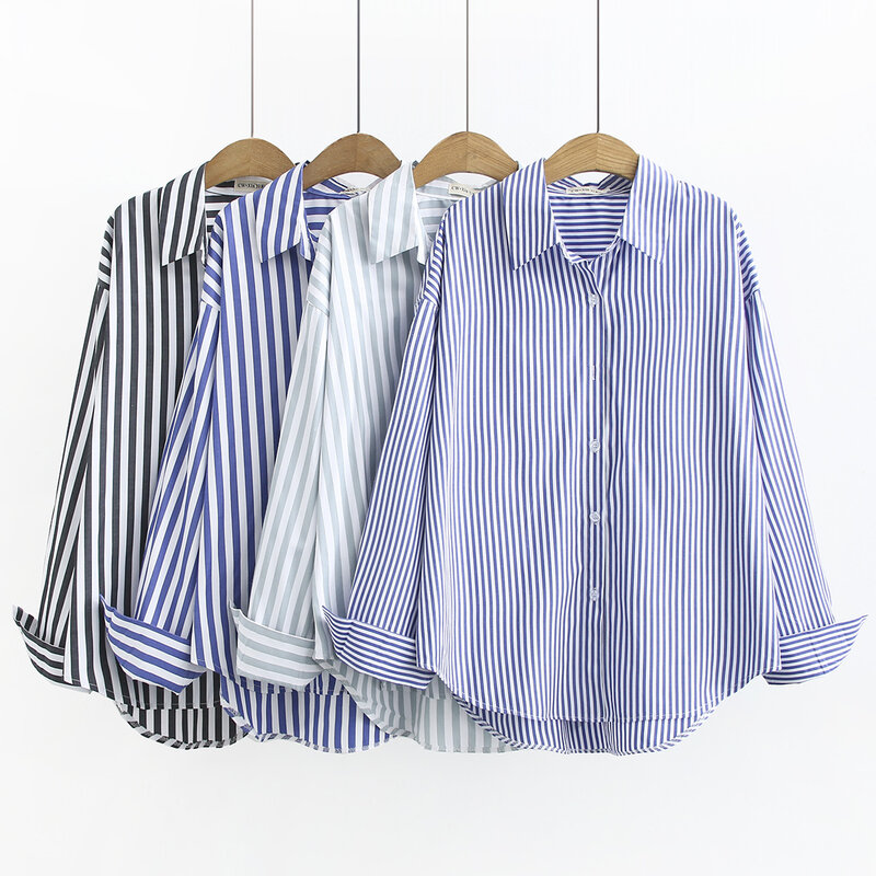 2021 New  Oversized Plus Size Causal Women  Shirt Women Spring Summer Striped Shirt