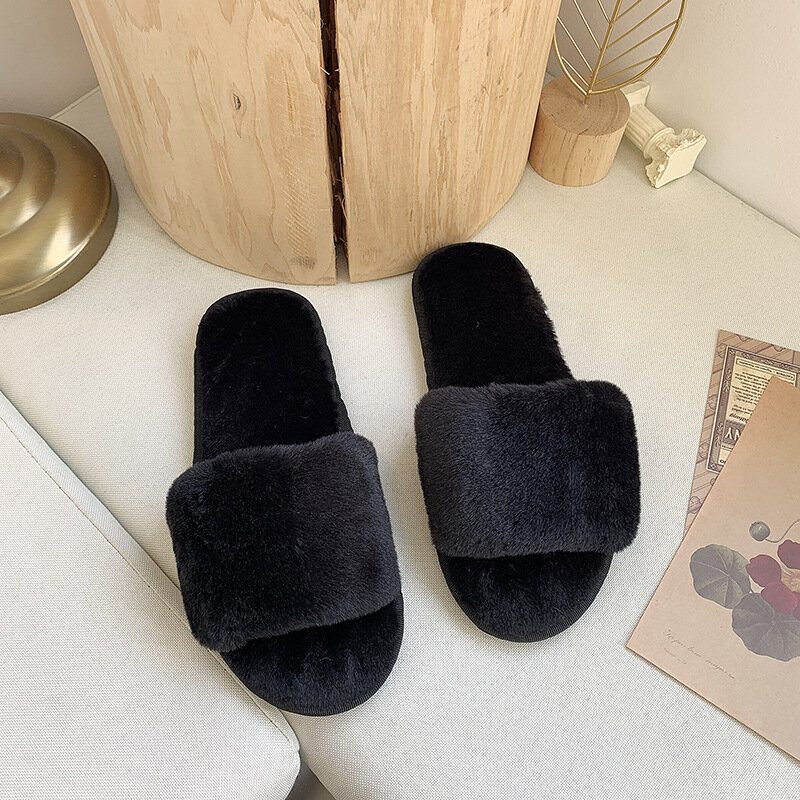 Brand Fashion Winter Women House Slippers Fur Slides Warm Flats Female Slip on Home Furry Ladies Slippers Luxury Shoes Woman