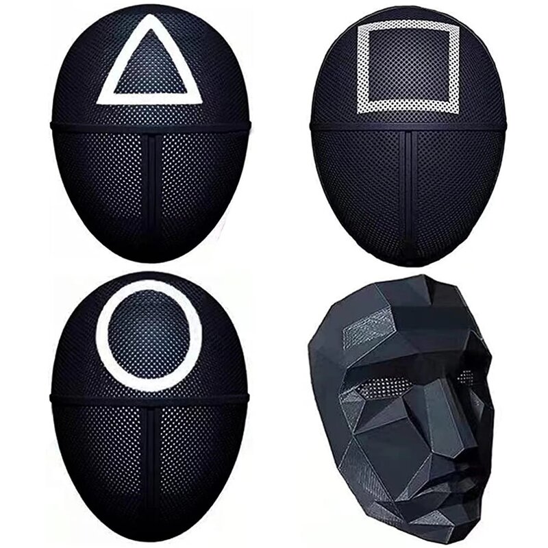 Masque noir de calmar, masque de Cosplay en plastique, carré, cercle, Triangle, masques d'halloween, accessoires de Costume de fête, mascara