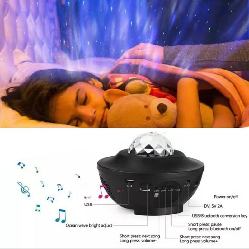 USB Powered Staryy Sky проектор Bluetooth музыкальный плеер ночная лампа с пультом дистанционного управления океанская волна проектор для ребенка подаро...