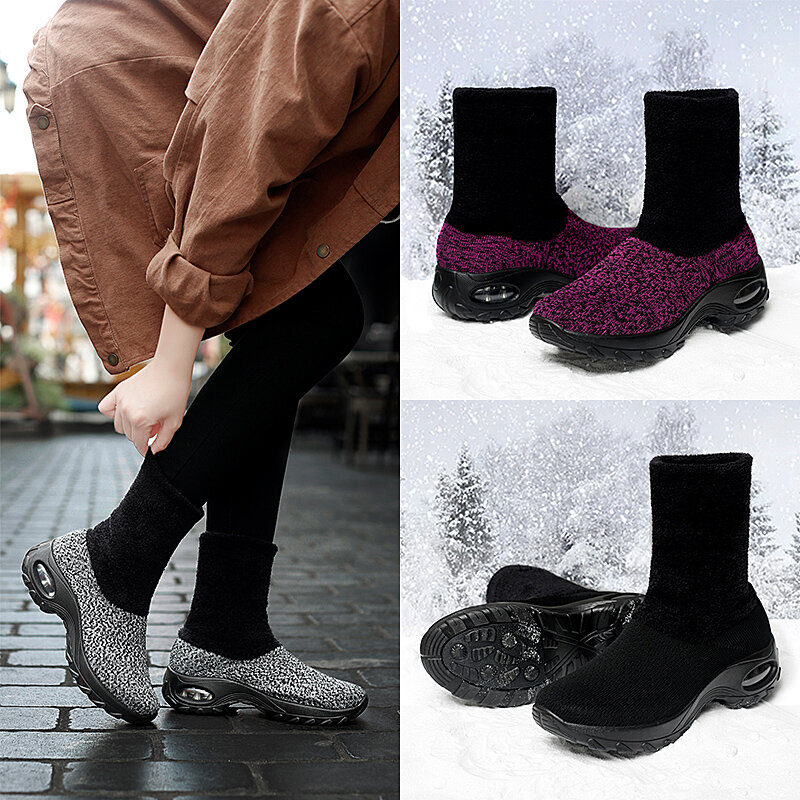 Botas de neve quentes sapatos de algodão de alta qualidade de pouco peso feminino além de veludo resistente ao desgaste antiderrapante meias de tubo longo botas de caminhada