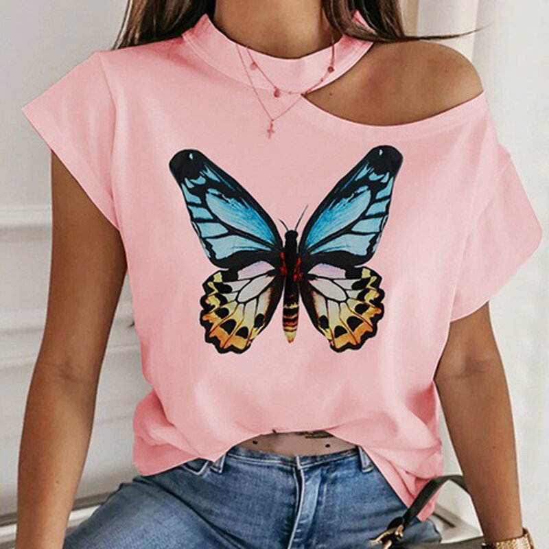 Blusa holgada informal de verano con manga corta y cuello Halter, camisa Sexy con hombros descubiertos para mujer, Color liso, con espalda descubierta, 2020