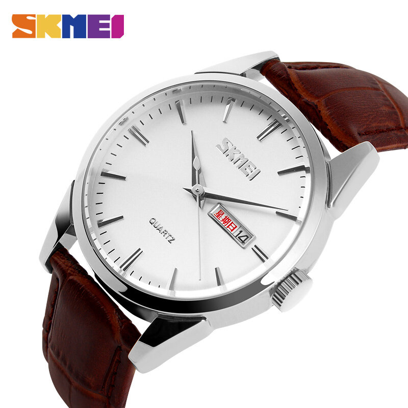 SKMEI แฟชั่นผู้ชายผู้หญิงนาฬิกาหรูหราปฏิทินแสดงนาฬิกาผู้ชาย 3Bar กันน้ำคู่ควอตซ์นาฬิกาข้อมือ 9073