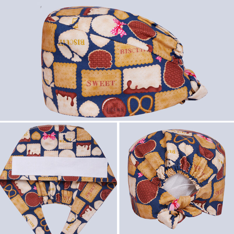 Cracker Cooking Scrub Caps Pattern Nursing Work Hat Women Men Cotton Veterinary Dental Clinic Beautician Chef Skull Cap