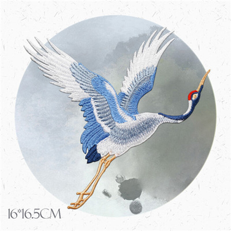 Chinese Style Patches for Clothing Embroidery Applique Sew on Red-crowned Crane Birds Decor DIY Embroidered Stickers for Clothes