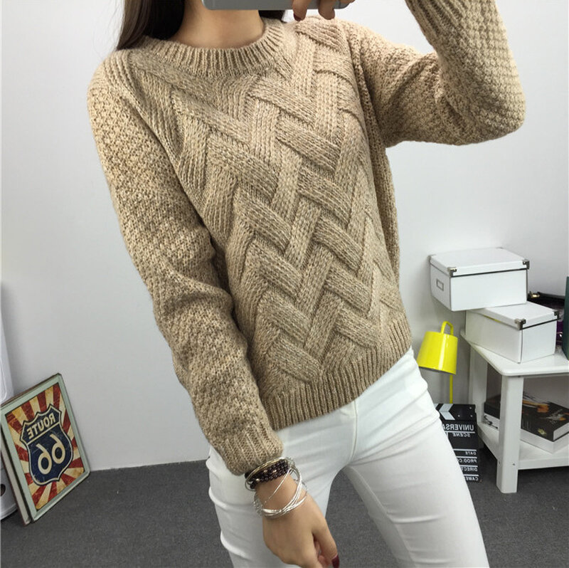 Wanita Musim Dingin Musim Gugur Pullover Sweater Kasual Longgar Pendek Bagian Wanita Rajut Atasan Fashion Kecil Merajut Sweater D555