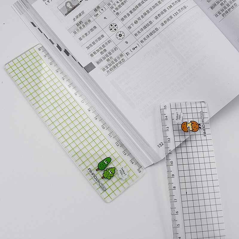 1Pcs Transparent Grid Gerade Lineal Für Schüler Schule Büro Schreibwaren Liefert 15cm Nette Kunststoff Zeichnung Werkzeug Radom Farbe