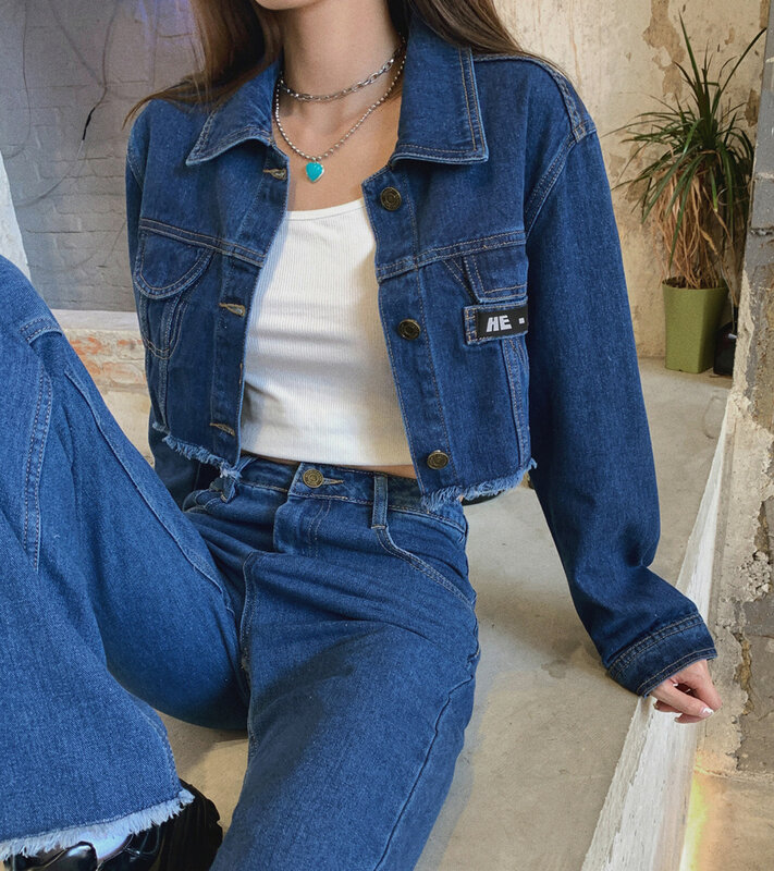 Jaket Jeans Denim Setelan Opsional untuk Wanita 2021 Musim Gugur Gaya Korea Baru Keren Setelan Dua Potong Tampan