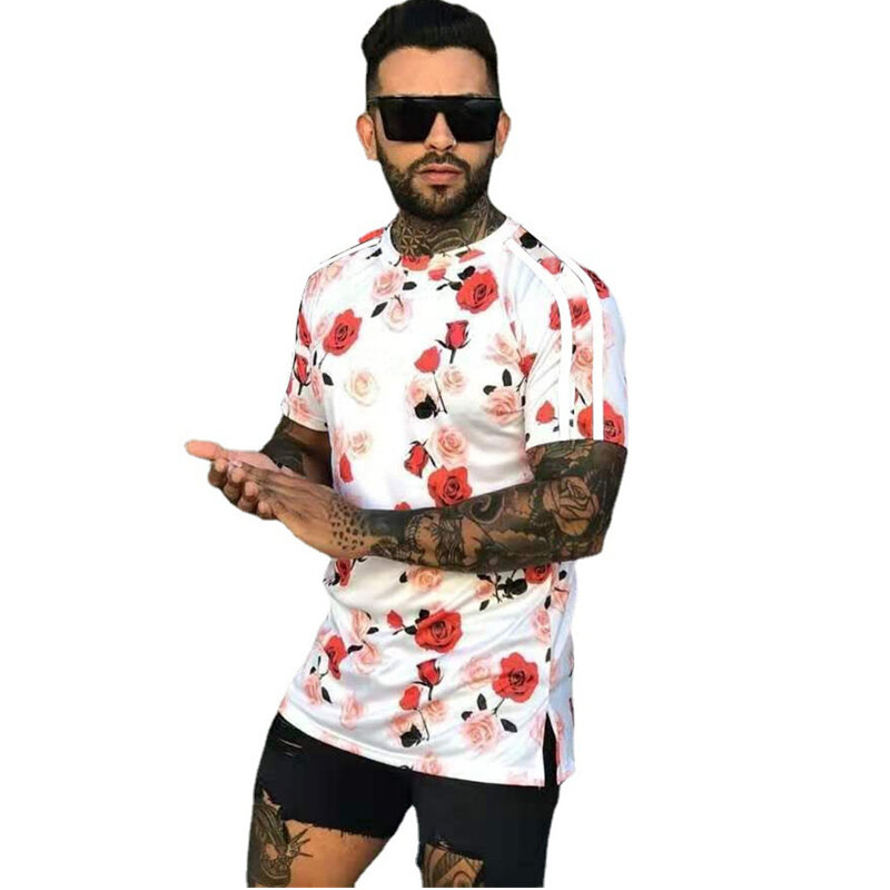 2021 tendência de verão nova camisa masculina 3d maré o pescoço magro camiseta impressão personalizada padrão de manga curta masculina camisetas