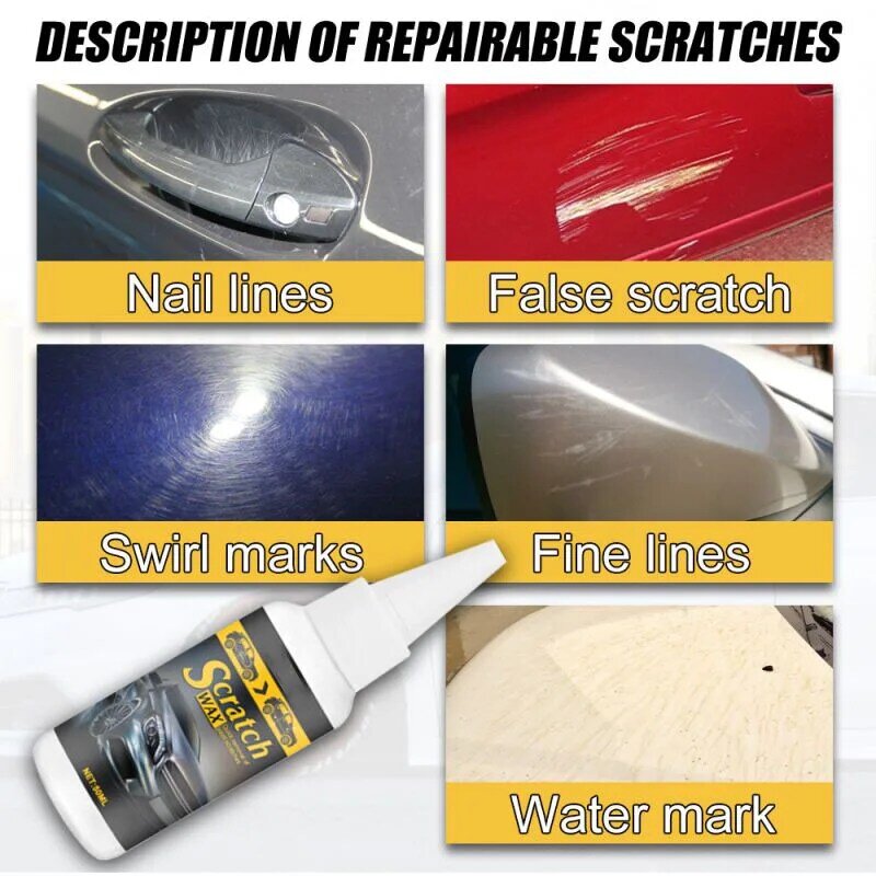 Cire de réparation anti-rayures pour voiture avec éponge, dissolvant de tourbillon automatique, anti-rayures, corps de polissage, composé de peinture, entretien des outils