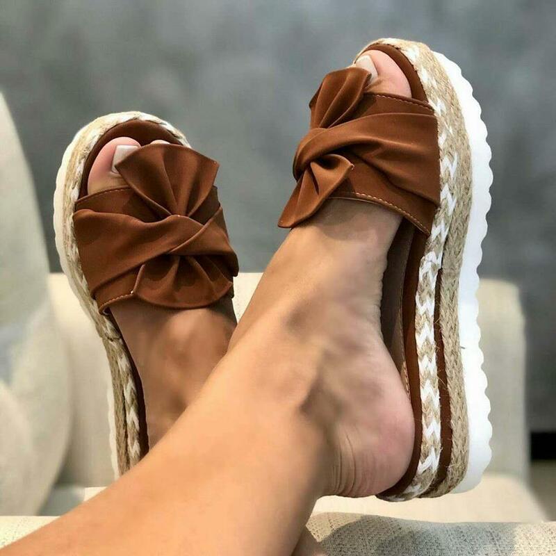 Sandalias de lazo para mujer, calzado moderno con suela gruesa y lazo para el verano, 2020