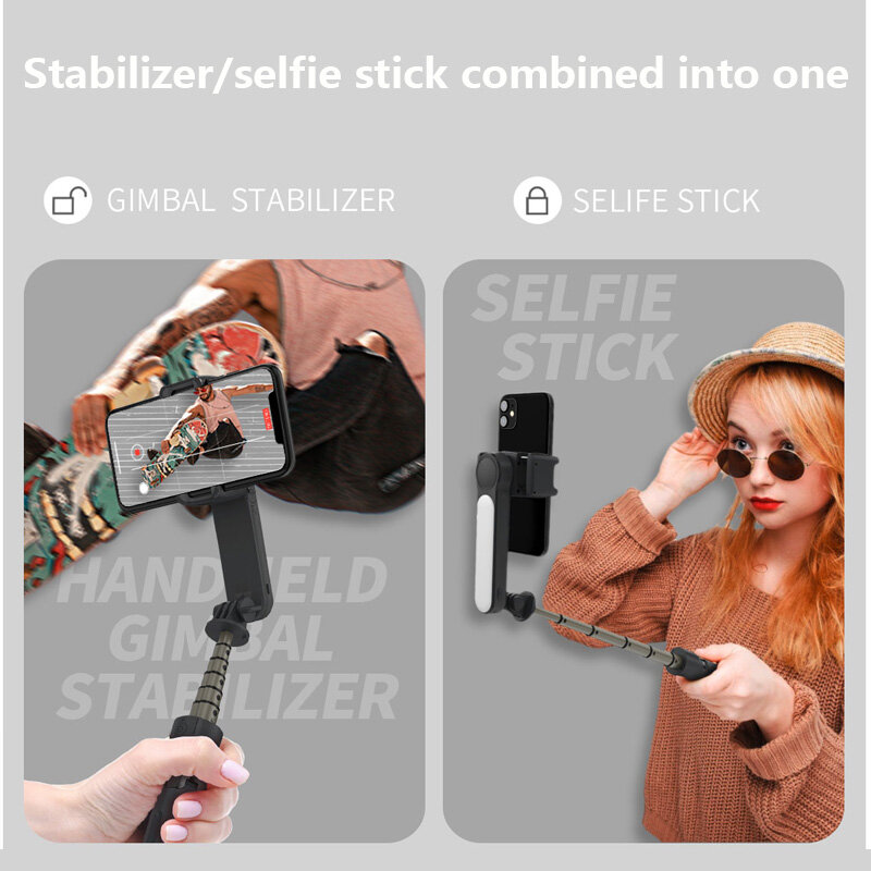 Bastão estabilizador bluetooth com eixo único, estabilizador gimbal para selfie, anti-shaketripé com luz de preenchimento led, para iphone/android/huawei