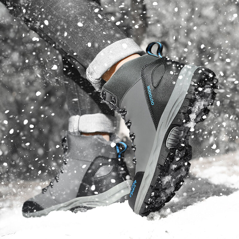 2021冬のブーツぬいぐるみスーパー暖かい防水メンズ雪のブーツ屋外ノンスリップハイキングブーツアンクルブーツ39-46