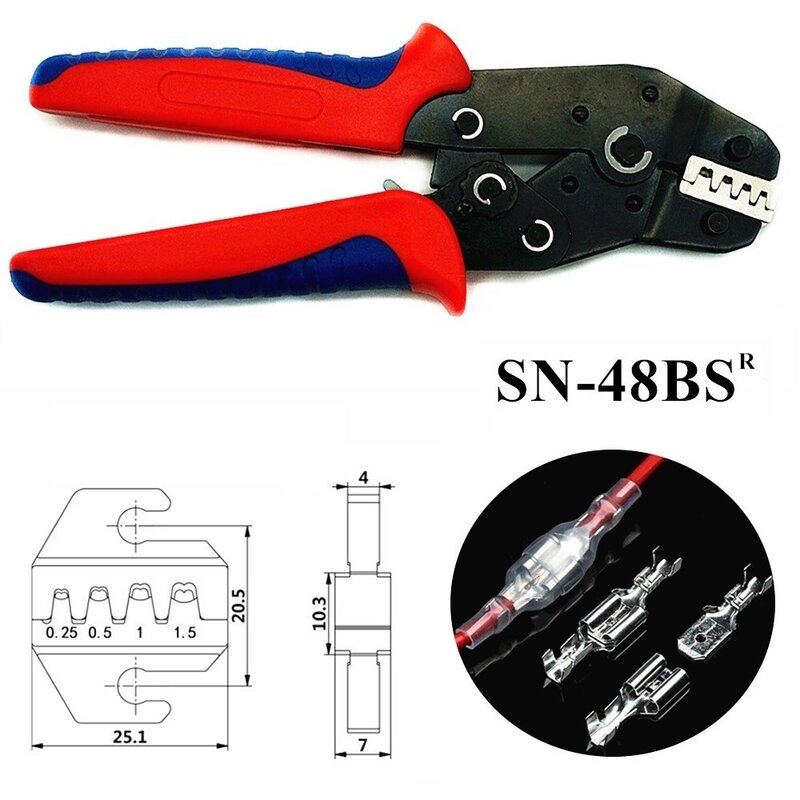 Pince à sertir SN-49B avec bornes à onglets 800/2.8/4.8mm, Kit de connecteurs de fil mâles et femelles isolés, 6.3 pièces