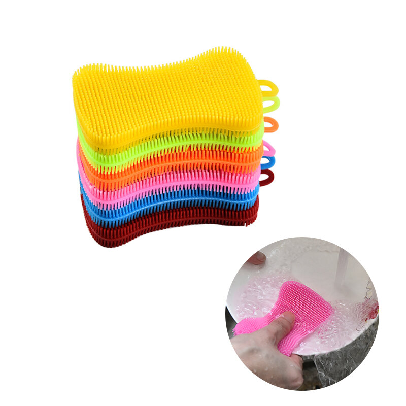 1Pcs Kitchen Cleaning Brush Silicone Dishwashing Brush Fruit Vegetable Cleaning Brushes Pot Pan Sponge Scouring Pads Tool