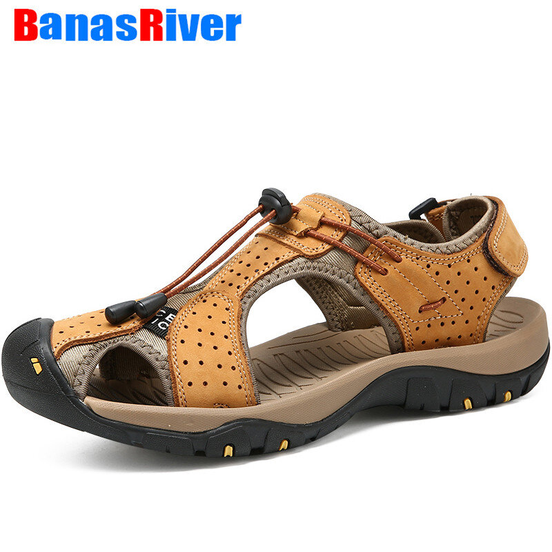 Summer Sandals Men Leather Classic Roman Slipper Outdoor Sneaker Beach Water Trekking Comfortable Roman Soft Bottom Footwear