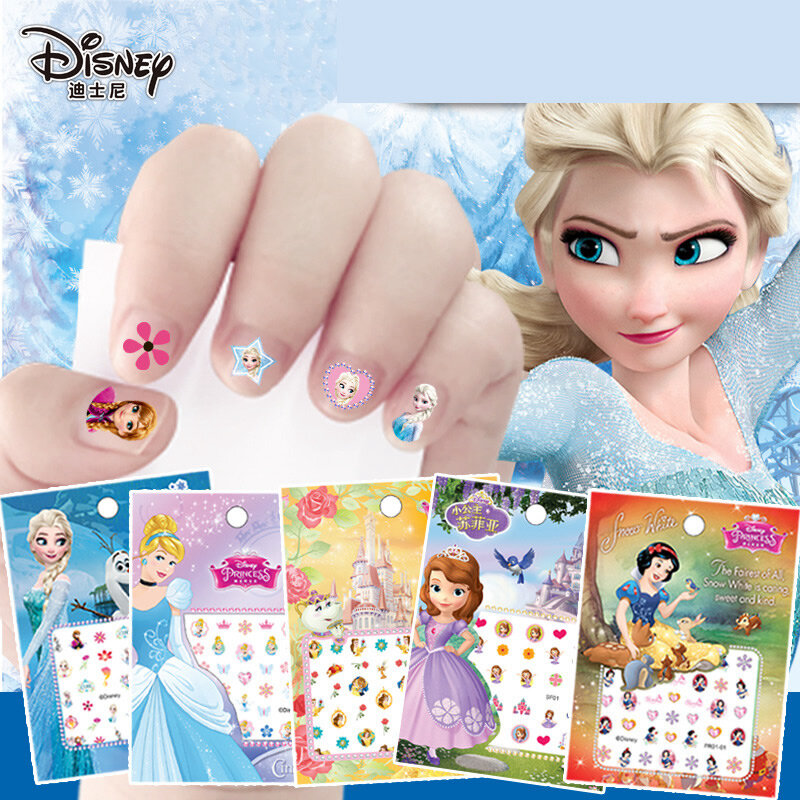 ดิสนีย์สติกเกอร์เล็บสติกเกอร์แช่แข็ง Elsa และ Anna แต่งหน้าของเล่น Snow White Princess Sophia Mickey Minnie สติกเกอร์เด็ก...