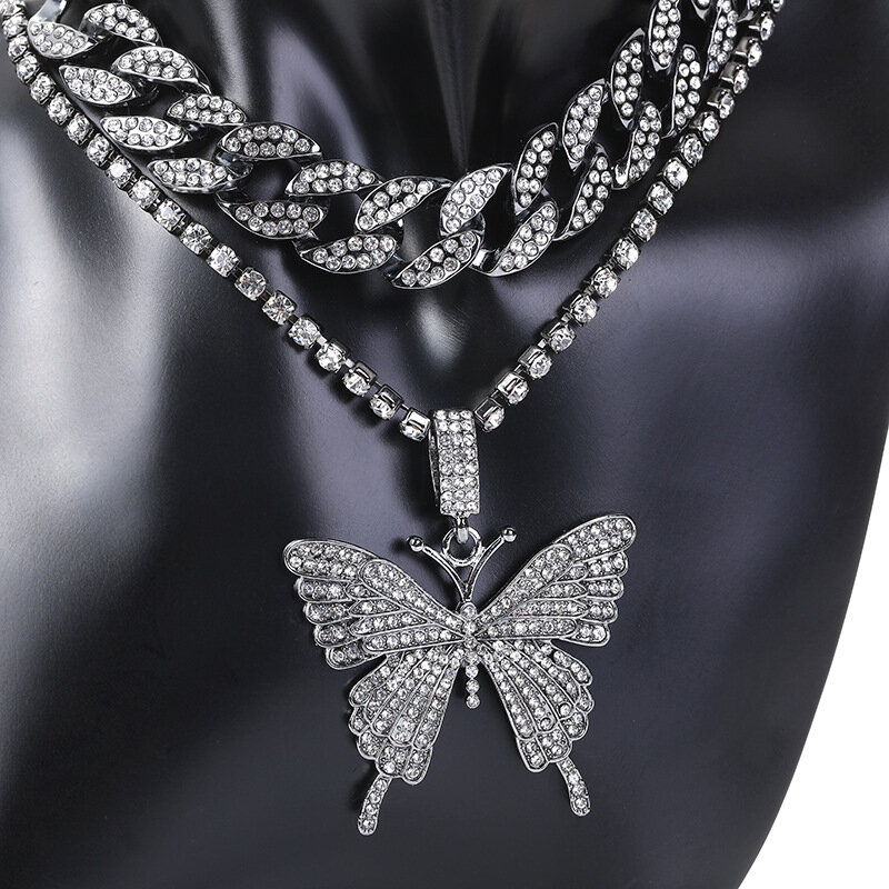 Ожерелье-бабочка женское блестящее с кристаллами, цепь-чокер для тенниса, массивное Ювелирное Украшение в стиле хип-хоп с подвеской в виде л...