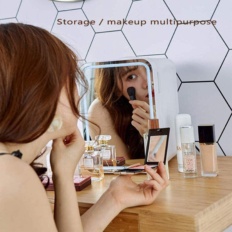 Mini Make-Up Koelkast, 8L Draagbare Cosmetische Koelkast, Glazen Paneel En Led Verlichting, Koeler/Warmer Vriezer, gebruikt Voor Schoonheid Huid