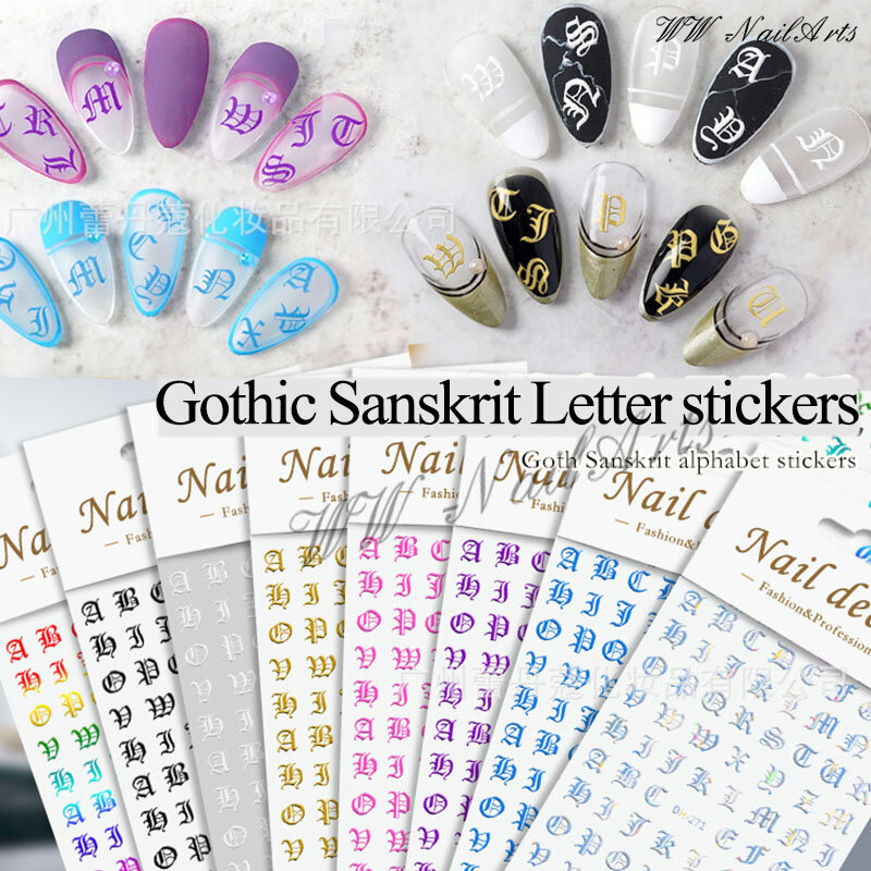 1pcs Old English Font Nail Stickers High Quality TA Medium Large Gothic Letters Design Adhesive Stickers Nail Art Decoration
