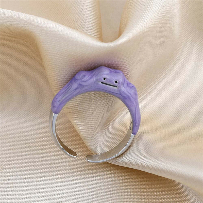 Женское Открытое кольцо из сплава, с мультяшным изображением милого фиолетового улыбающегося монстра, повседневное праздничное геометрич...