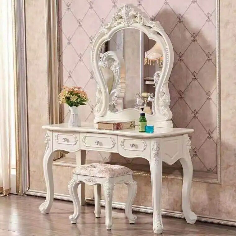 European style dressing table bedroom French pastoral princess solid wood small apartment carved makeup table furniture