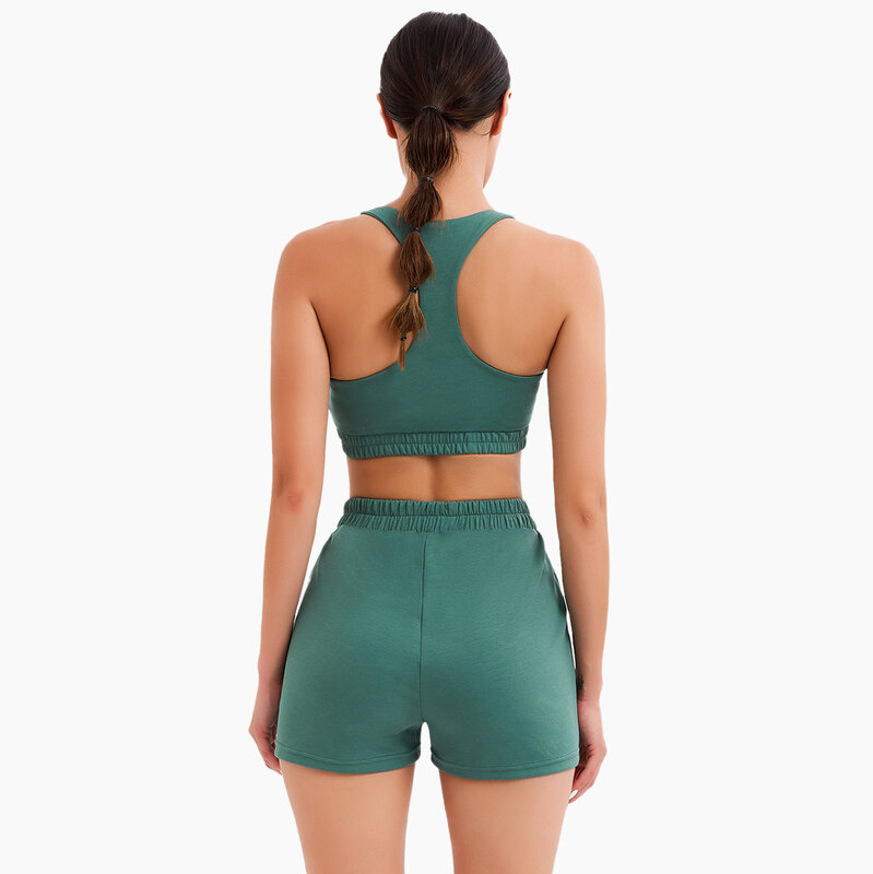Women Tight Sports Suit Fashion Solid Color Gym Suit Crop Bra High Waist Push Up Booty Shorts Women Running Set Yoga Suit