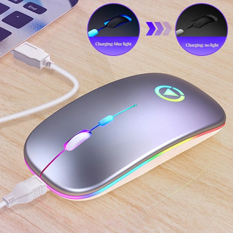 Podświetlany diodami LED akumulator bezprzewodowy cicha mysz mysz USB ergonomiczna optyczna mysz do gier pulpit PC myszka do laptopa