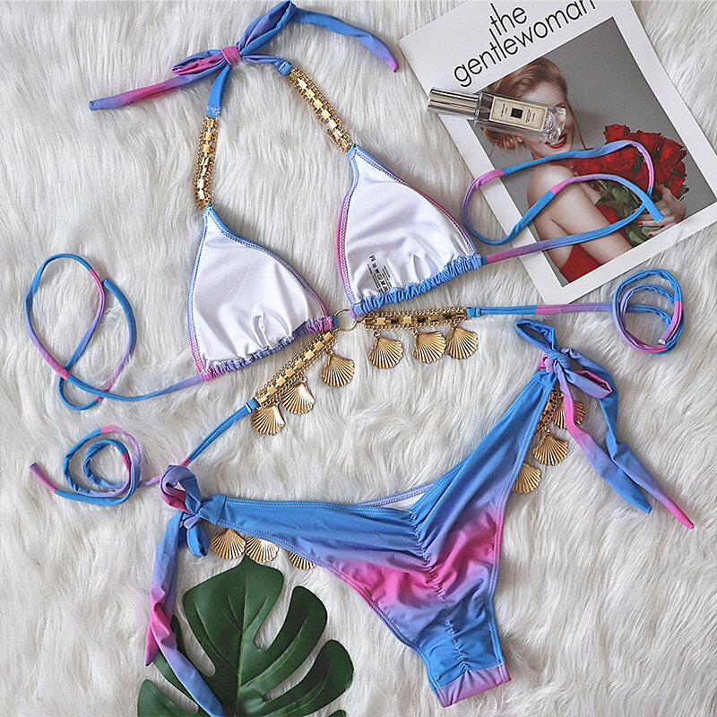 Mossha – maillot de bain triangle Sexy, micro, String, col licou, à lacets, taille basse, style brésilien, pour femmes, 2021