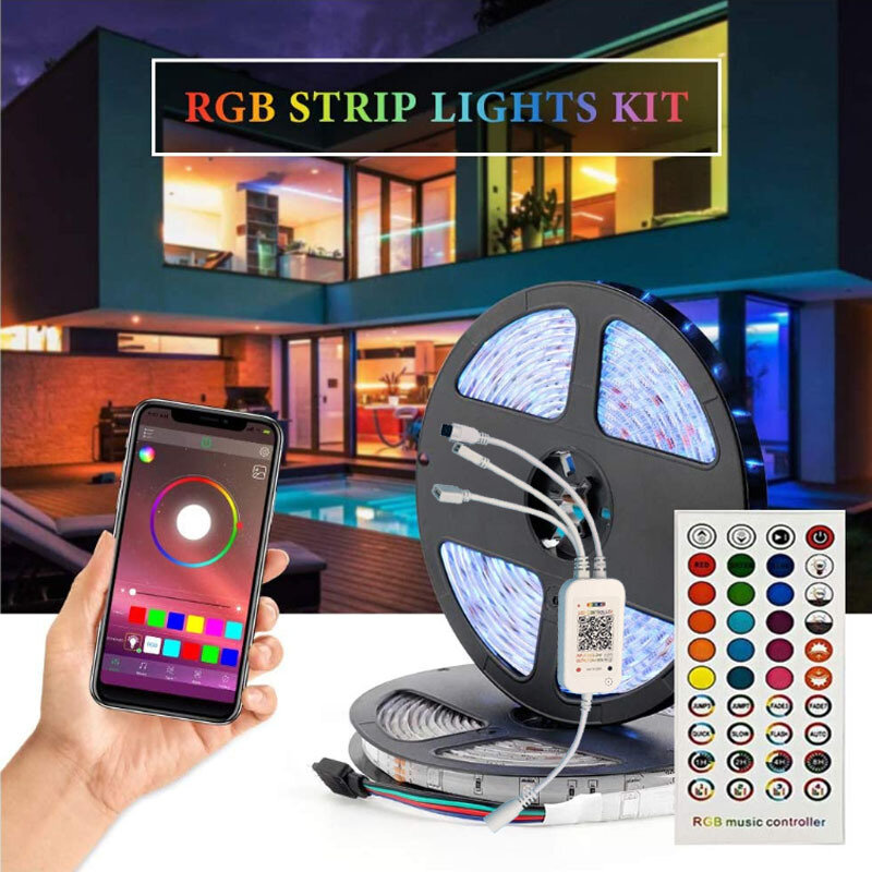 Tira de luces LED 5050RGB, Control inteligente de música por aplicación, Bluetooth, infrarrojo, Control remoto de 40 teclas, decoración de habitación, 5M, 10M