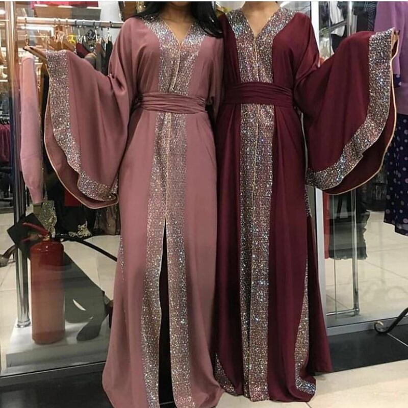 Musulmano 2019 Nero Nida Abbigliamento Islamico Musulmano di Colore Puro Diamante Robe Dress Abbigliamento Islamico Pakistano Vestiti abaya dubai