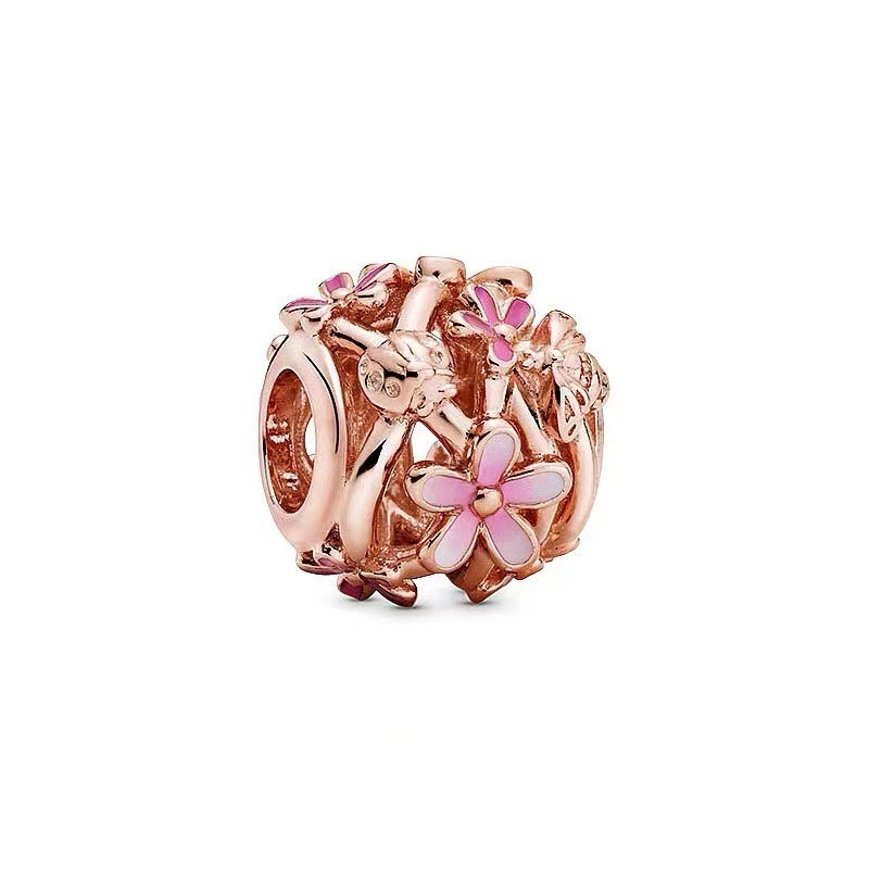 Oco para fora daisy rosa flor de pêssego é adequado para pandora charme pulseira, que é feito especialmente para moda feminina diy