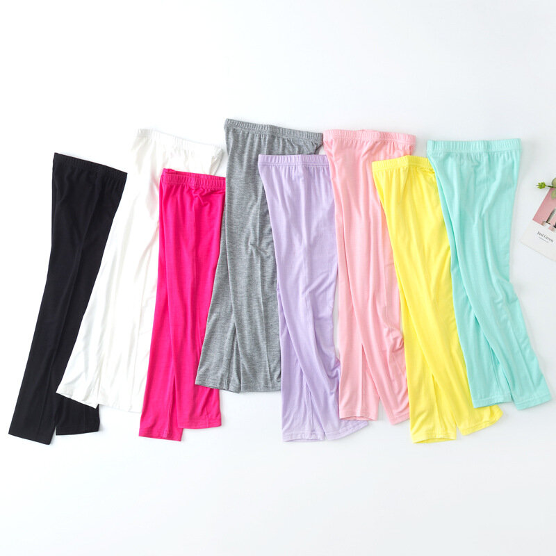Мягкие эластичные брюки из модала для девочек, детские облегающие хлопковые брюки для девочек, однотонные детские брюки