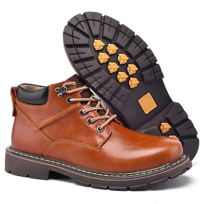 Sepatu Bot Martin Kulit High-Top Pria, Sepatu Bot Pria Bengkel High-End Ukuran Besar Luar Ruangan, Sepatu Bot Motor, Sepatu Bot Kulit, Militer