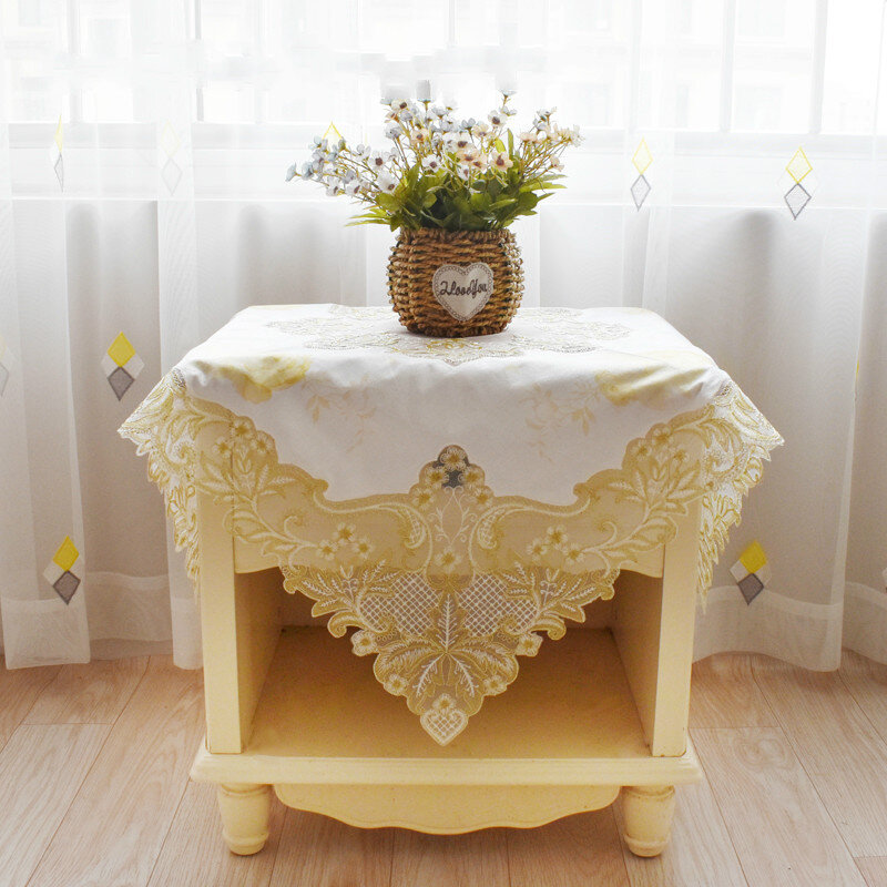European Velvet Fabric Lace Embroidery Square Tablecloth Bedroom Study Air Conditioning Table Cover Cloth Banquet Party Tapete