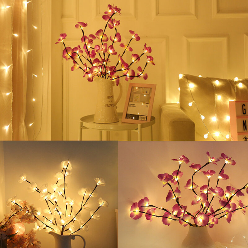 Luz led de simulação de orquídea 73cm, galho de 20 lâmpadas, enchimento, luz floral de natal, feriado, jardim, festa, decoração de mesa