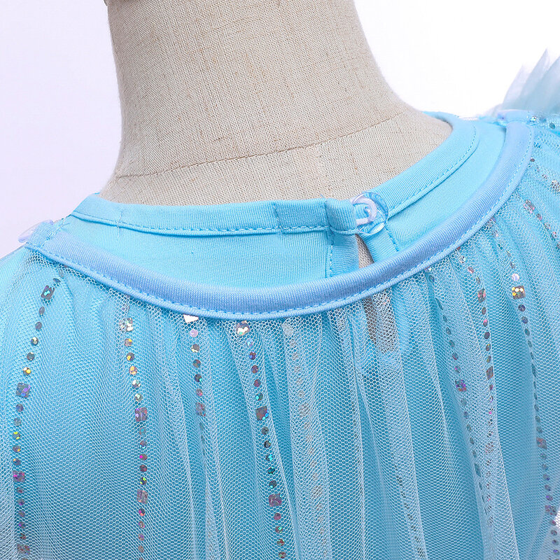 Детское праздничное синее платье с коротким рукавом, костюм принцессы для косплея на Хэллоуин с блестками, длинные платья для девочек, 2021