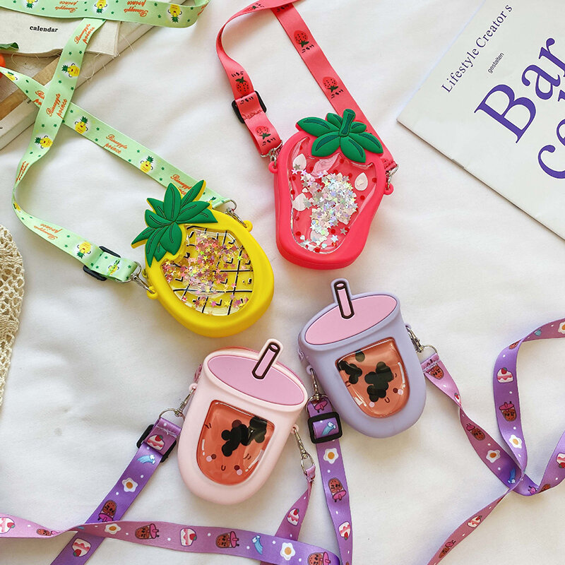 S.IKRR милая сумка-Кроссбоди в форме фруктов, модная детская сумка для девочек, резиновая быстросохнущая сумка с блестками, дизайнерские мини ...