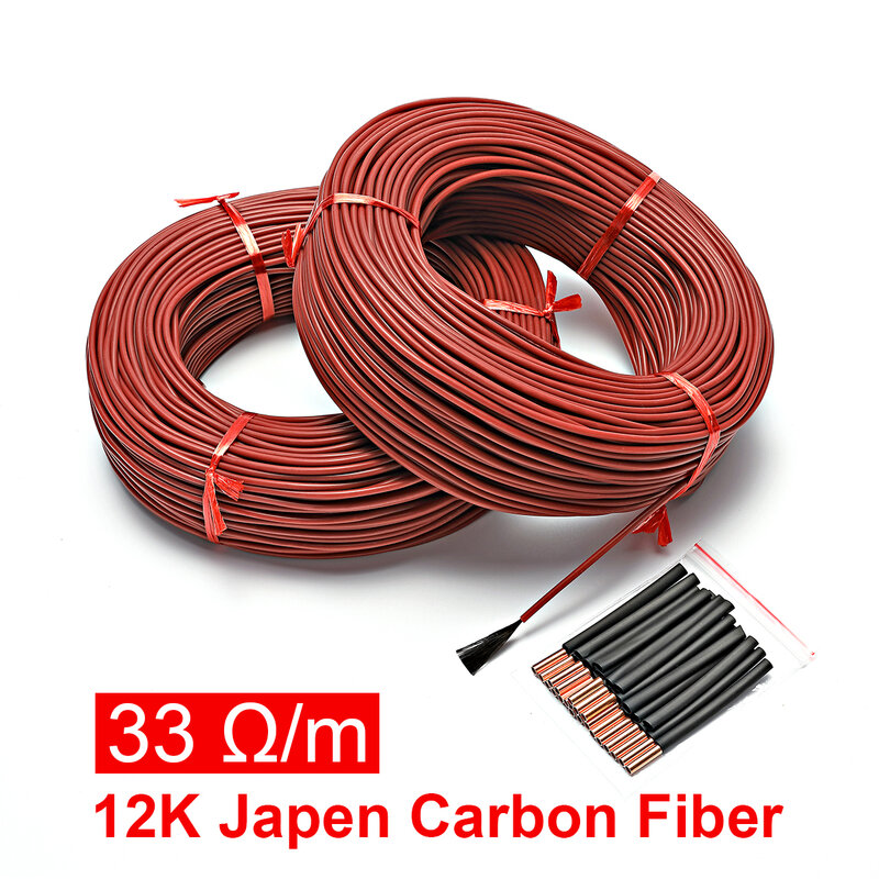 10 Hingga 100 Meter 12K Lantai Kabel Pemanas Hangat 33ohm/M Kabel Pemanas Serat Karbon Kumparan Kawat Pemanas
