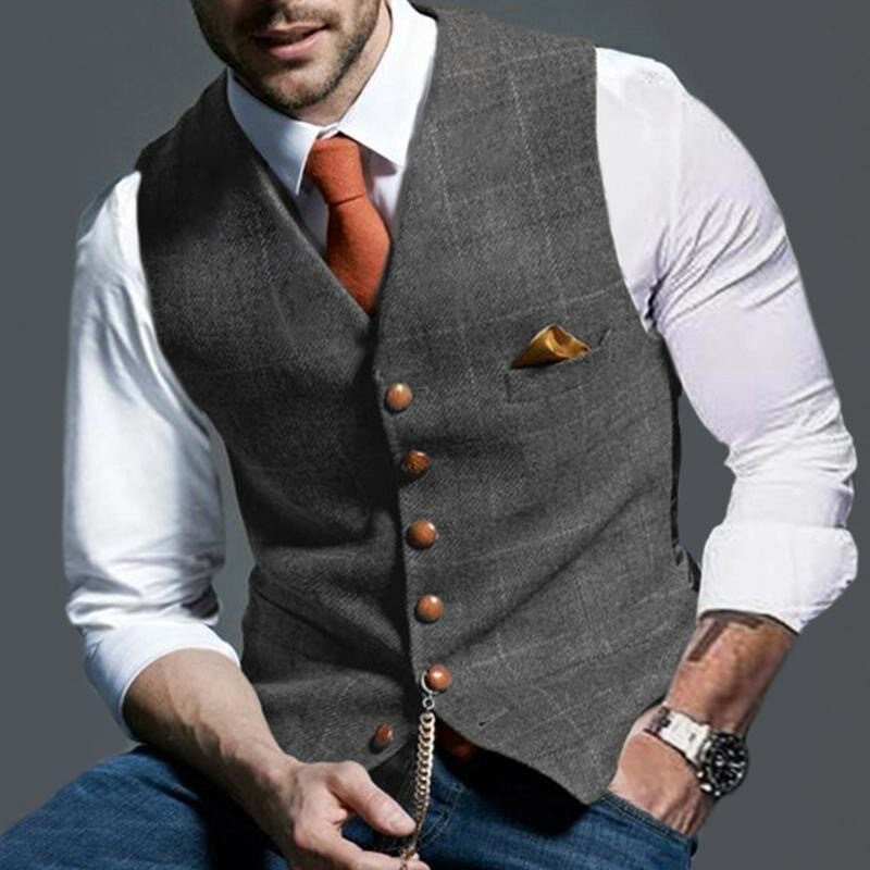 Men's Suit Vest Slim Fit Male Gentleman Fashion check Business Waistcoat For Wedding Groomsmen Chalecos Para Hombre
