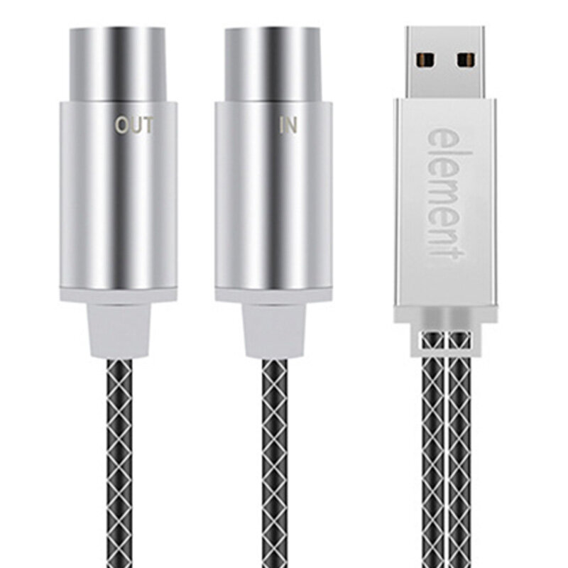 ELEMENT-Cable MIDI a USB, convertidor de entrada y salida, interfaz MIDI USB profesional con luz indicadora, Chip de procesamiento FTP, carcasa de Metal