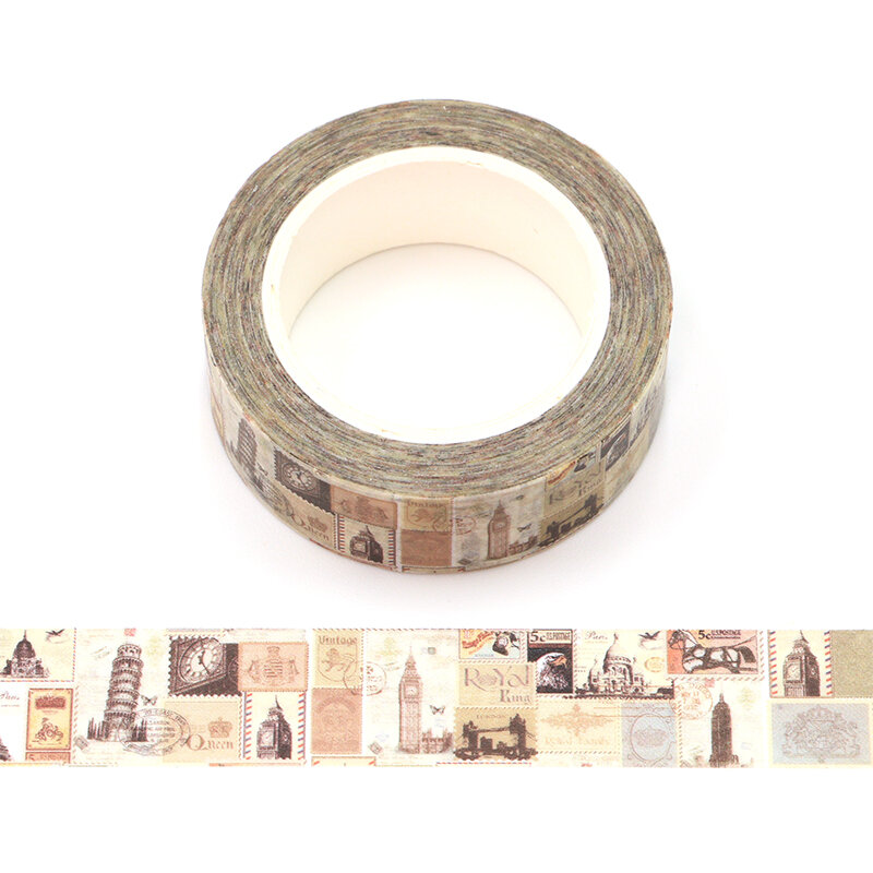 New 10pcs/lot 15mm*10m Retro Vintage Stamp Decorative Washi Tape Scrapbooking Masking Tape Office mask washi tape