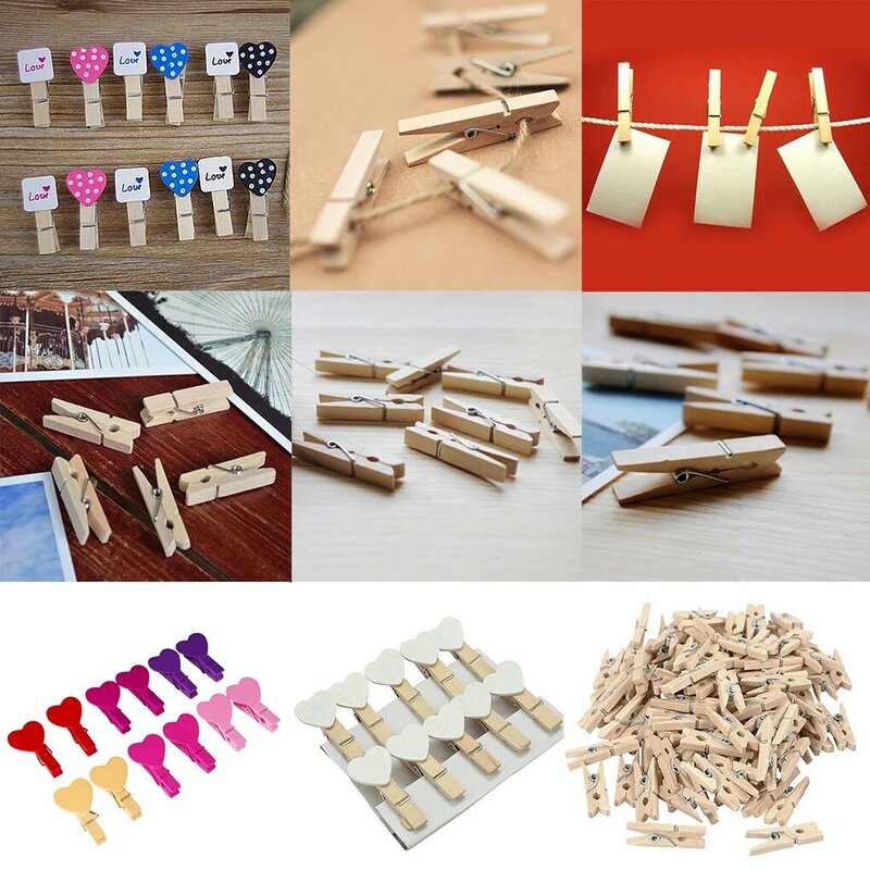 50/100/200PCS 2.5CM Mini Natural Wooden Clothes Photo Paper Clothespin Craft Clips Portable Wood Clamp