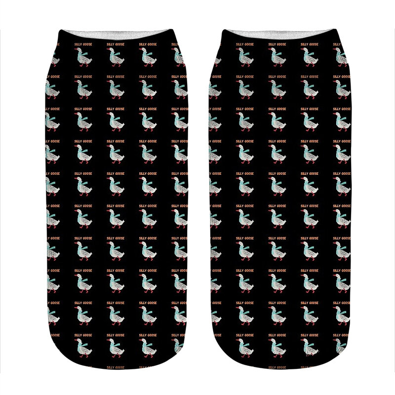 Meias femininas kawaii grande ganso jogo em preto impresso meias mulher harajuku feliz engraçado novidade bonito menina presente meias para mulher
