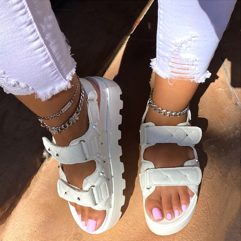 Sandały damskie w stylu letnim Outdoor wygodne lekkie platformy damskie buty moda Retro rzepy skórzane damskie sandały