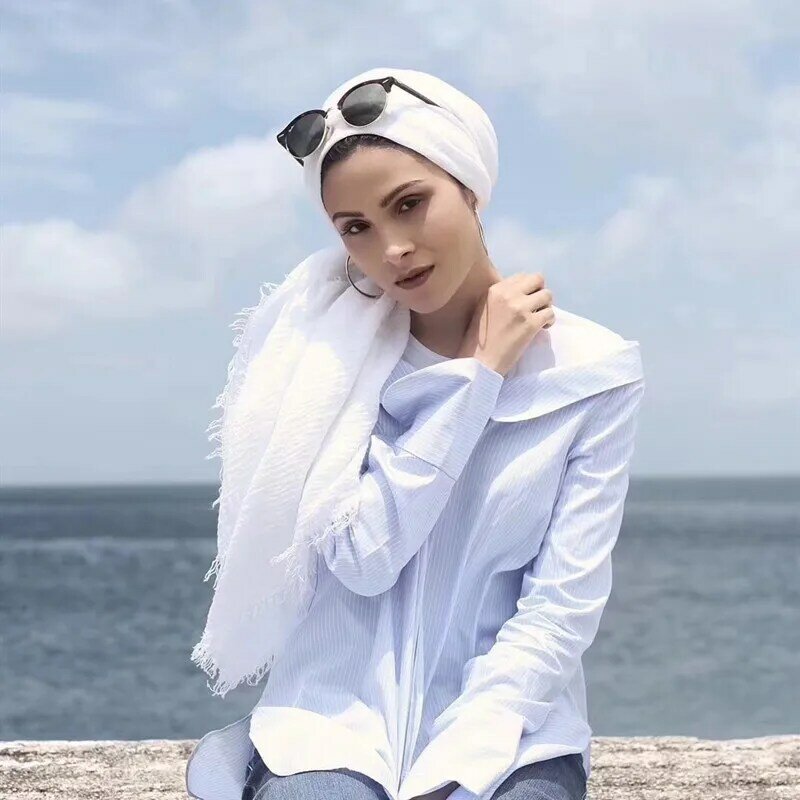 180X95CM donne Classic musulmano Crinkle Hijab sciarpa morbida testa di cotone sciarpe turbante scialli avvolge islamico fascia Femme Musulman