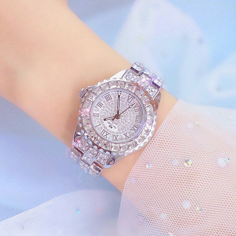 Bs moda feminina relógios elegantes strass cristal vestido relógios de luxo marca senhoras relógio de pulso mulher quartzo relogio