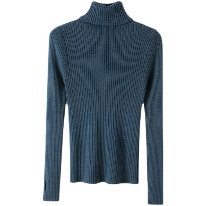 Sweater Wanita Turtleneck Musim Gugur dan Musim Dingin Fashion Tebal 2021 Jumper Rajutan Pullover Kasual Sweater Vintage Bergaris 17020