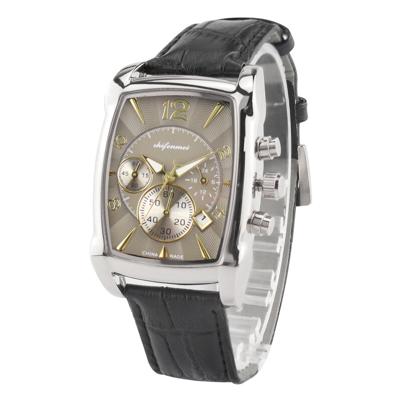 Shifenmei relógios masculinos 2021 marca de luxo à prova dluxury água cronógrafo data quartzo couro esportes relógio pulso relogio masculino